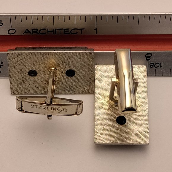 Solid Sterling Silver Green Marble Onyx Inlay Cufflinks - Picture 7 of 7